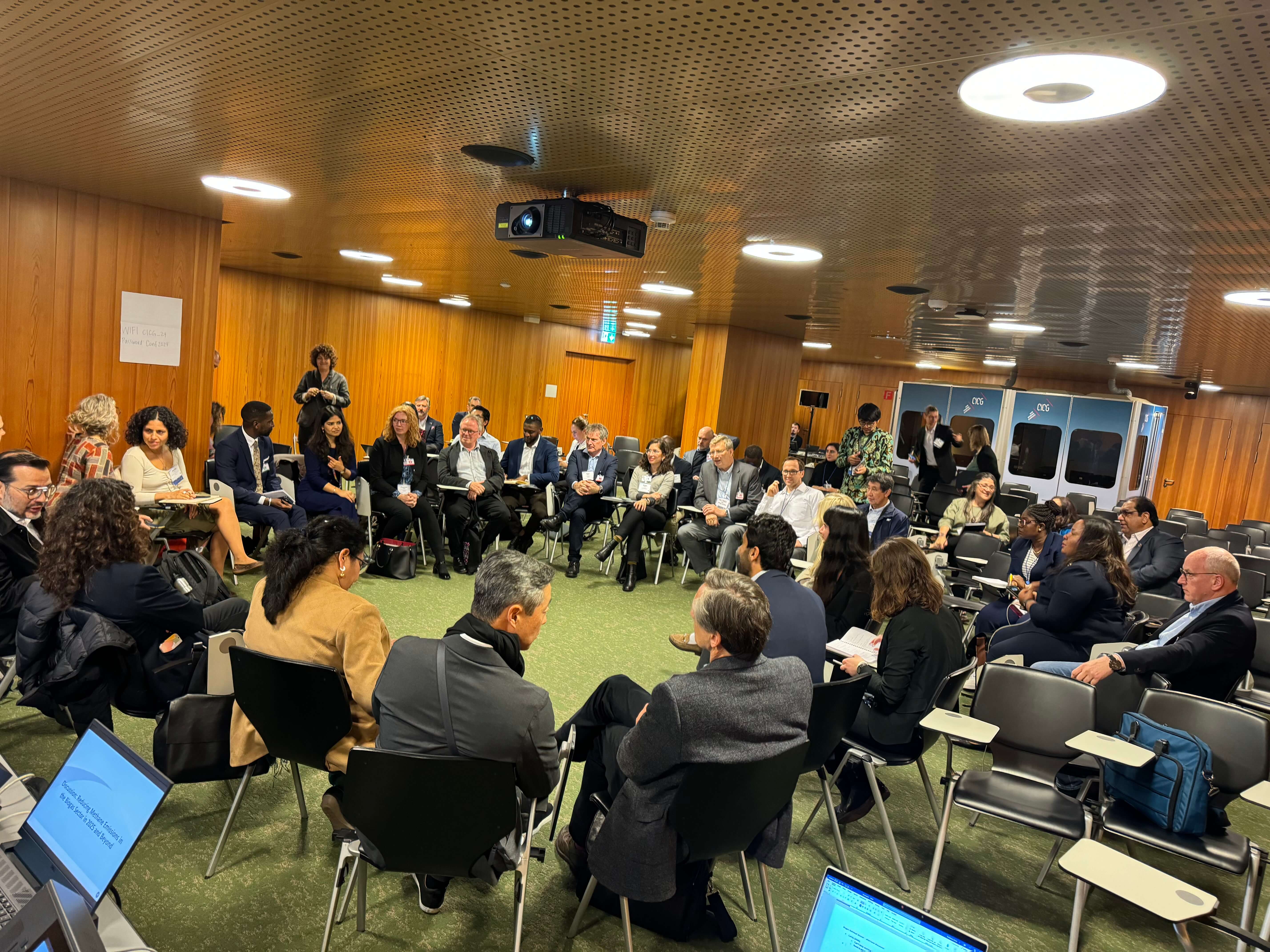 GMI Biogas Subcommittee discussions at the 2024 Global Methane Forum in Geneva, Switzerland. <br><span class='small text-muted'>(2024, Geneva, Switzerland)</span>